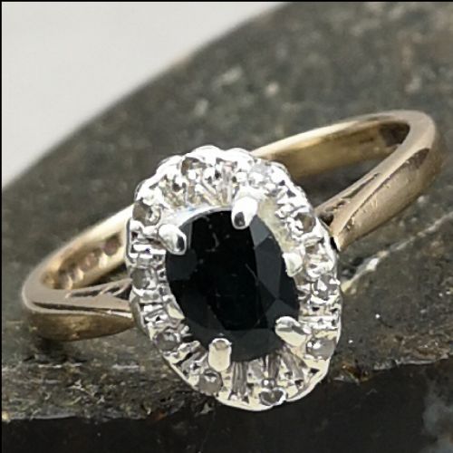 9ct Gold Sapphire and Diamond Cluster Ring, Size O 1/2