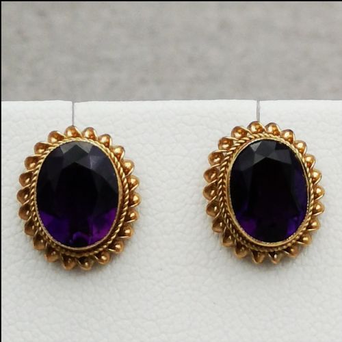 9ct Gold Amethyst Large Stud Earrings