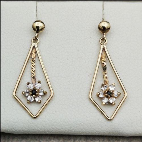 9ct Gold Sapphire Flower Cluster Drop Earrings