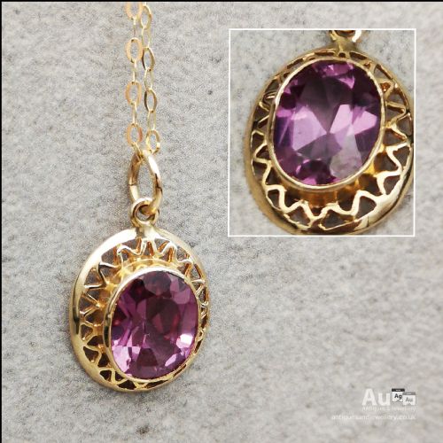 fig 1. 9ct Gold Amethyst (3ct) Pendant and Chain