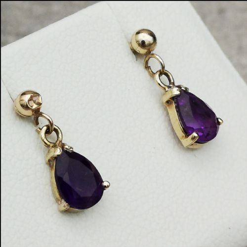 9ct Gold Pair of Pear Drop Amethyst Drop Earrings