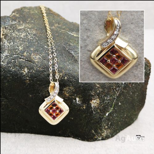 fig 1. 9ct Gold Diamond, Citrine & Amethyst Pendant and Chain