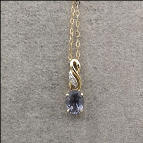 9ct Gold Two Stone Diamond and Tanzanite Pendant and Chain