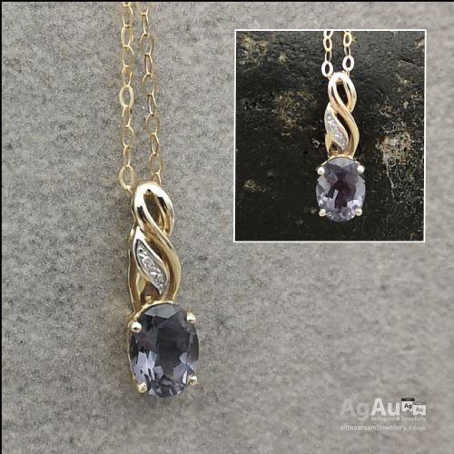 fig 1. 9ct Gold Two Stone Diamond and Tanzanite Pendant and Chain