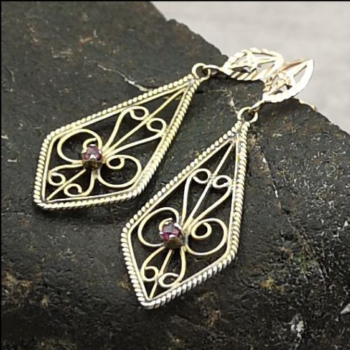 9ct Gold Ruby Drop Earrings