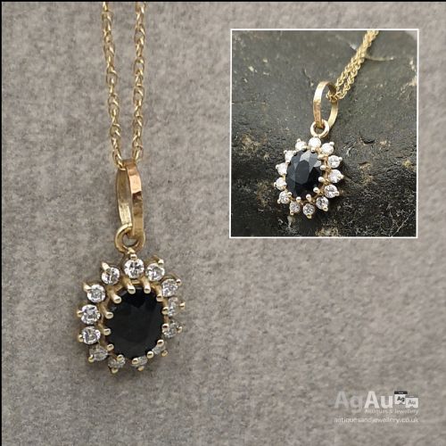 fig 1. 9ct Gold 0.5ct Diamond & 1ct Sapphire Pendant and Chain