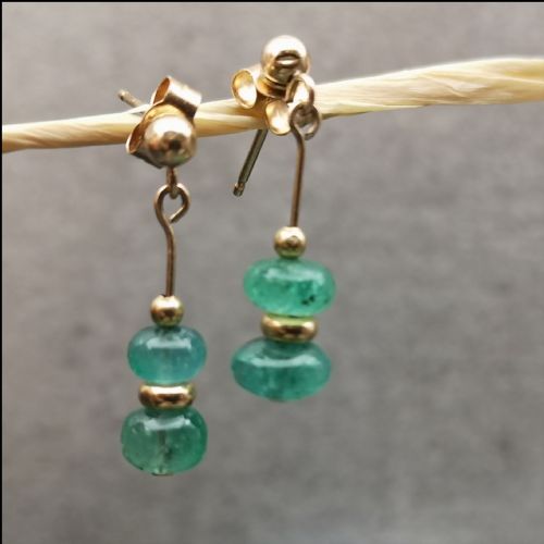 9ct Gold Emerald Drop Dangling Earrings