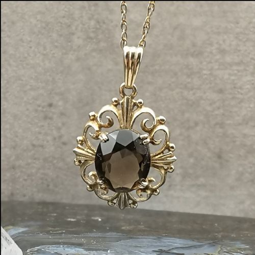 9ct Gold and Smokey Quartz Pendant and Chain