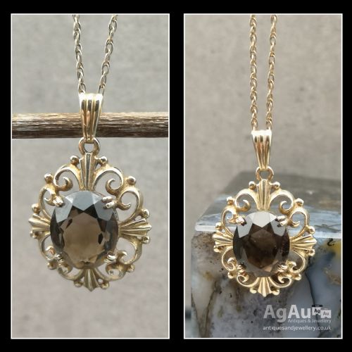 fig 1. 9ct Gold and Smokey Quartz Pendant and Chain