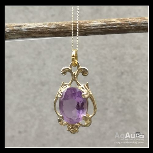 fig 1. 9ct Gold Amethyst Stone Set Necklace