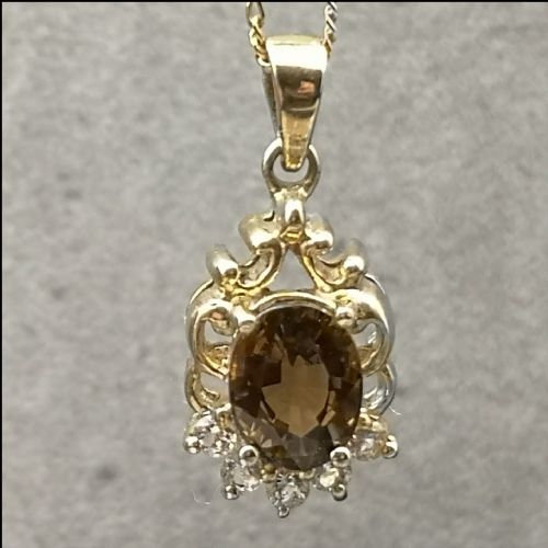 9ct Gold Cognac Tourmaline and White Topaz Pendant and Chain