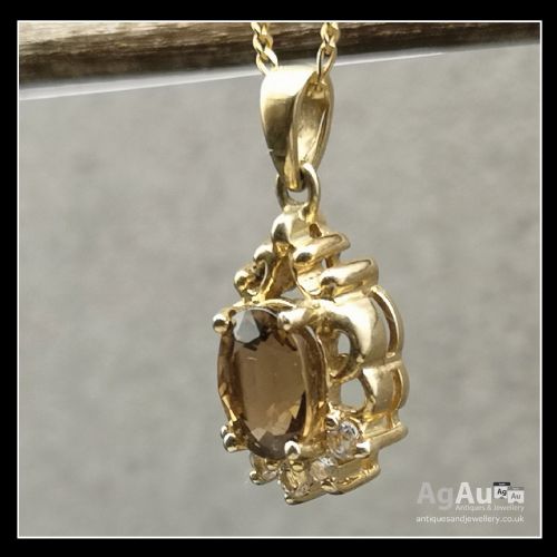 fig 1. 9ct Gold Cognac Tourmaline and White Topaz Pendant and Chain