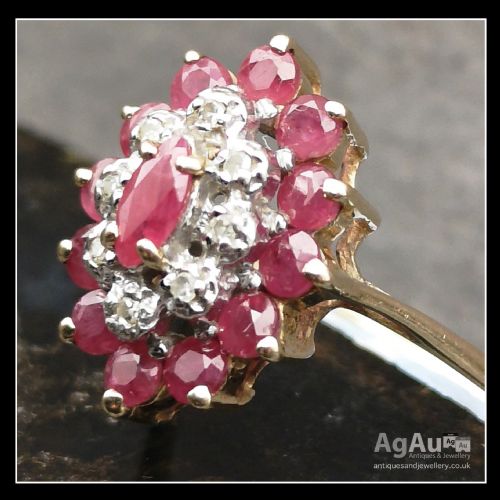 fig 1. 9ct Gold Diamond & Ruby Cluster Ring