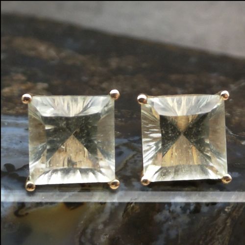 9ct Gold Green Amethyst Earrings