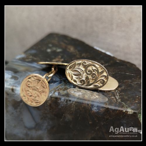 fig 1. 9ct Gold Heavy Antique Cufflinks Beautifull Condition d.1900, Come Fully Boxed