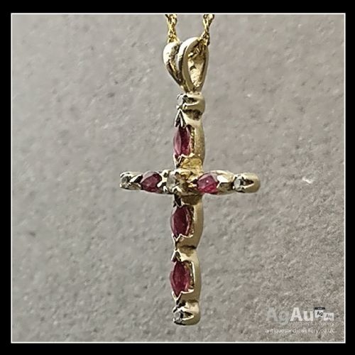 fig 1. 9ct Gold Ruby and Diamond Cross and Chain