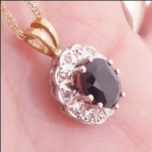 9ct Gold Diamond & Sapphire (1ct) Cluster Pendant and Chain