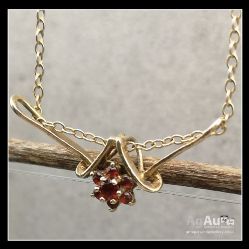 fig 1.  9ct Gold Ruby Flower Cluster Pendant Necklace