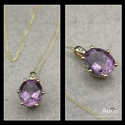 fig 1. 9ct Gold Diamond & 5ct Amethyst Pendant and Chain