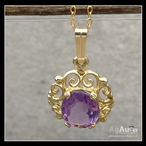 fig 1. 9ct Gold Amethyst Pendant On Chain