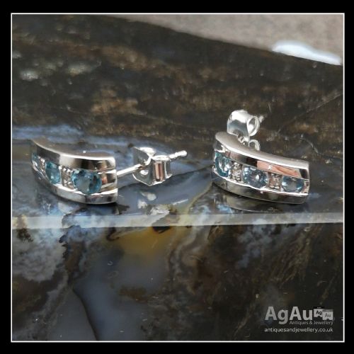 fig 1. 9ct Gold Blue Topaz & Diamond Stud Earrings 