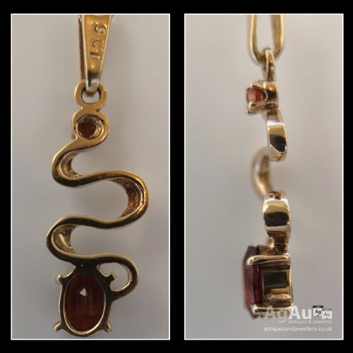 fig 1. 9ct Gold Garnet Vintage Snake Pendant On Chain