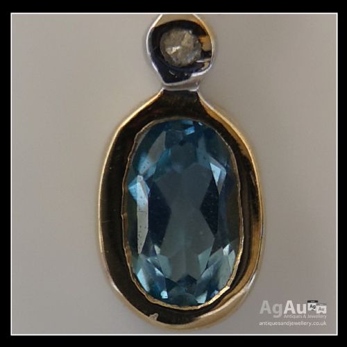 fig 1. 9ct Gold Blue Topaz & Diamond Necklace