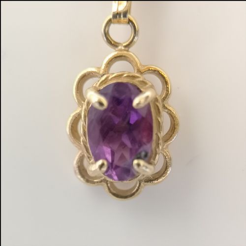 9ct Gold Amethyst Pendant on 9ct Gold Chain