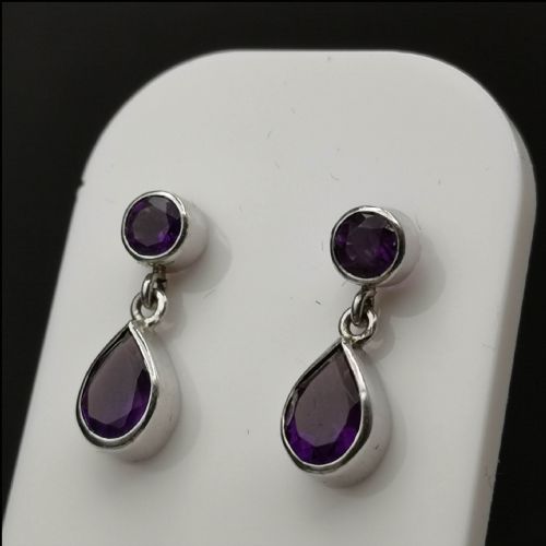 9ct White Gold Pair of Pear Drop Amethyst Drop Earrings