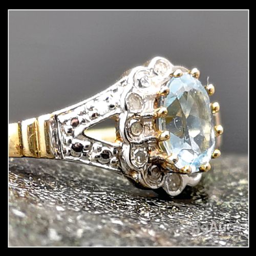 fig 1. 9ct Gold Blue Topaz and Diamond Ring