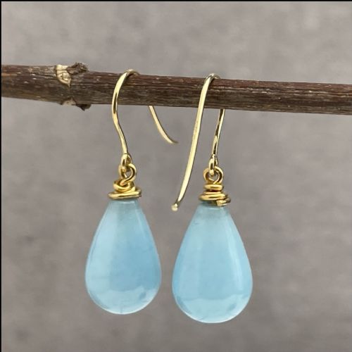 9ct Gold Pair of Large Pear Drop Aquamarine Drop Earrings