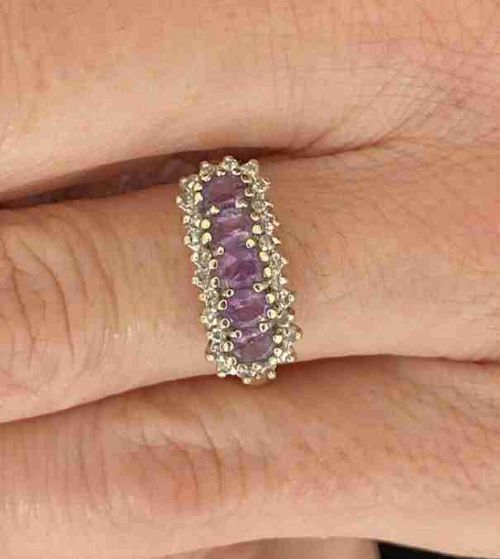 9ct Gold Amethyst & Diamond Vintage Cluster Ring
