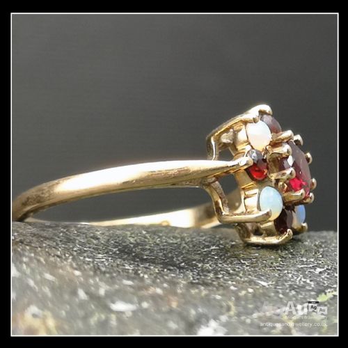 fig 1. 9ct Gold Ruby and Opal Flower Ring