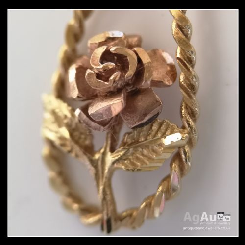 fig 1. 9ct Gold Two Tone Vintage Rose Pendant and Chain