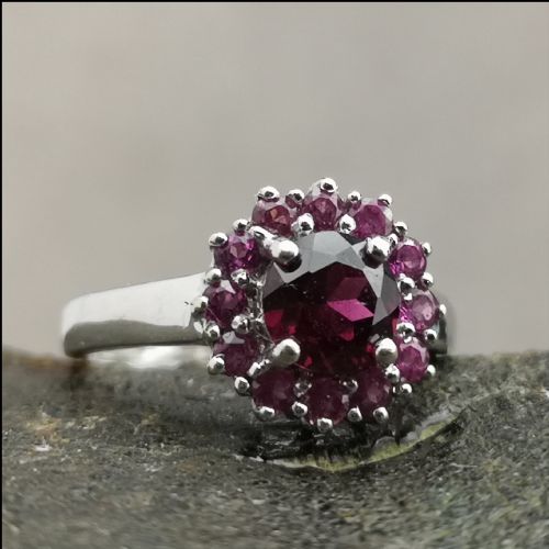 9ct White Gold Amethyst Cluster Ring