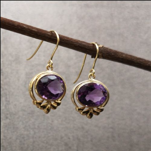 9ct Gold Pair of Amethyst Drop Earrings