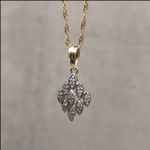9ct Gold Diamond Cluster Pendant and Chain