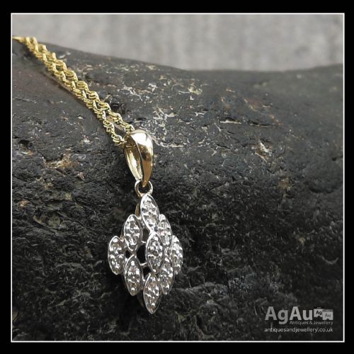 fig 1. 9ct Gold Diamond Cluster Pendant and Chain