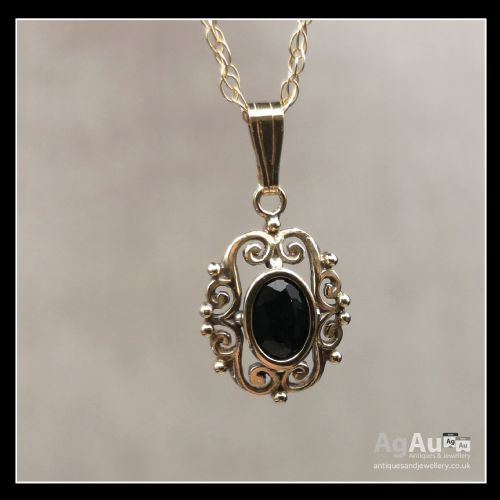 fig 1. 9ct Gold Sapphire Pendant Necklace