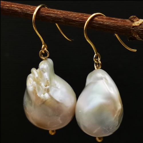 9ct Gold Large Baroque Pearl Drop Earrings