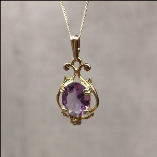 9ct Gold Art Noveau Amethyst Necklace