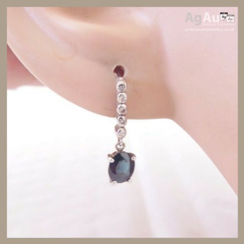 fig 1. 18ct White Gold Sapphire and Diamond Drop Earrings