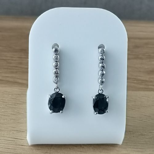 18ct White Gold Sapphire and Diamond Drop Earrings