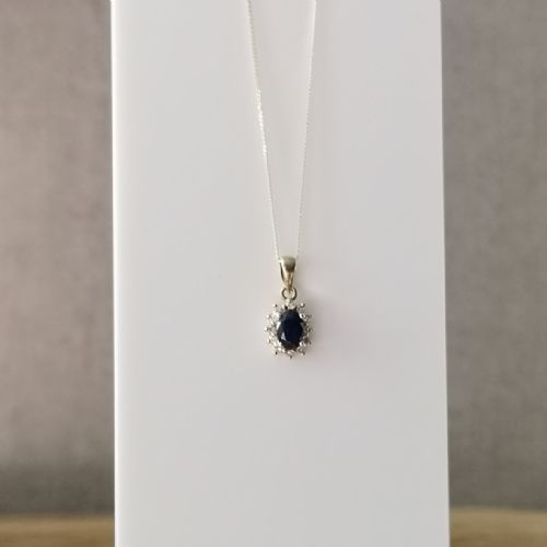 9ct Gold Sapphire & Diamond Cluster Pendant Necklace