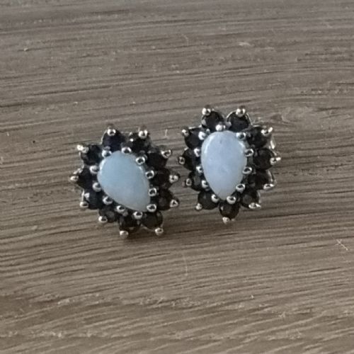 9ct Gold Sapphire Cluster and Opal Stud Earrings