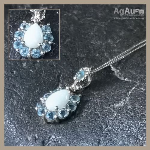 fig 1. 9ct Art Deco Gold Blue Topaz and Opal Pendant Necklace