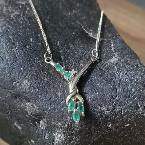 9ct Gold Diamond and Emerald Necklace