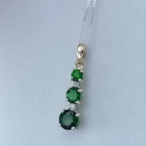 9ct Gold Russian Diopside and Diamond Pendant Necklace
