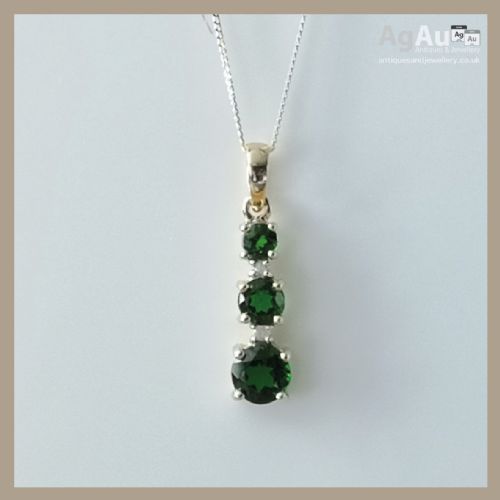 fig 1. 9ct Gold Russian Diopside and Diamond Pendant Necklace