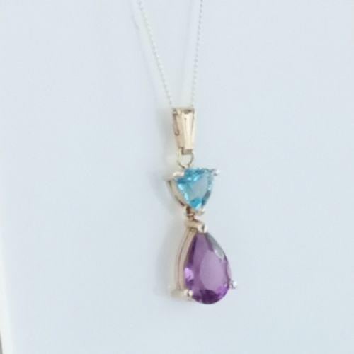 9ct Gold Amethyst and Blue Topaz Pendant Necklace